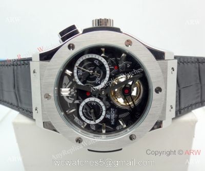 Hublot Tourbillon Skeleton Classic Fusion Watch 45mm SS Black Gummy Band watches
