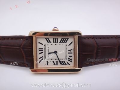 Cartier Tank Rose Gold Leather Strap Replica Watches For Sale watches
