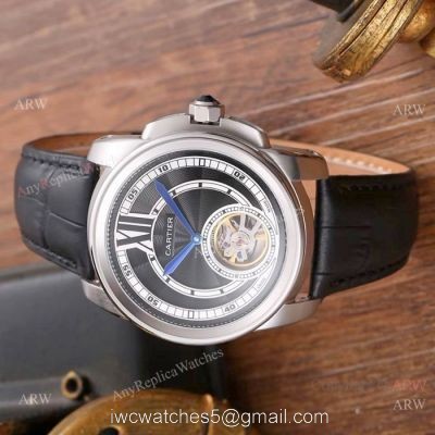 AAA Quality Cartier Calibre De Watches Black Dial Leather Strap watches