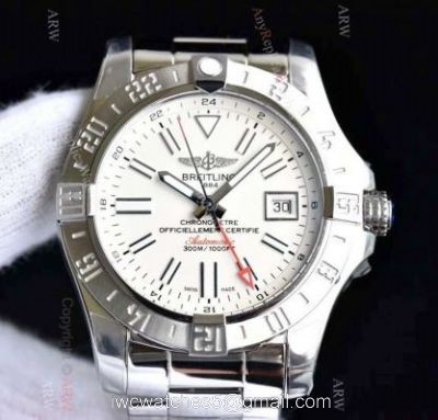 Copy Breitling Avenger II GMT Swiss 2836 Watch Stainless Steel White Dial watches