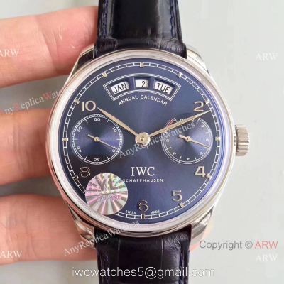 Swiss Replica IWC Portugieser Annual Calendar 7 Days Blue Face SS Watch watches