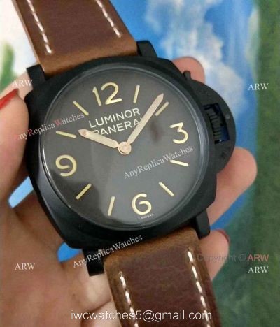 Replica Luminor Panerai PAM372 Watch Black Case Brown Leather Strap watches