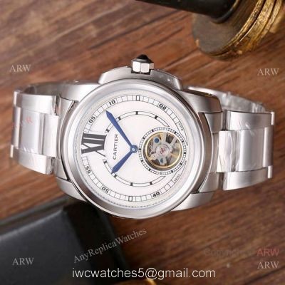 Calibre De Cartier Tourbillon Stainless steel White Dial Watches watches