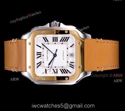 2018 New Santos De Cartier Watch Collection Cartier Santos Brown Leather Strap White Roman Dial Watches watches