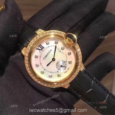 Fake Cartier Ballon Bleu 36mm Watch Gold Case White MOP Face watches