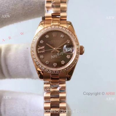 Rolex Lady Datejust 26mm Copy Watch Rose Gold Brown Dial watches
