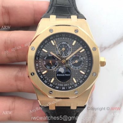 Audemars Piguet Royal Oak Perpetual Calendar Replica Moon Watch Black Leather Strap watches