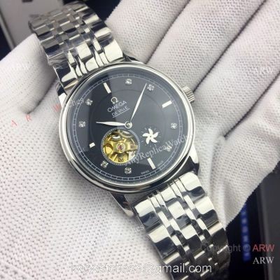 Omega De Ville Fake Watches Stainless Steel Black Dial Tourbillon 41mm watches