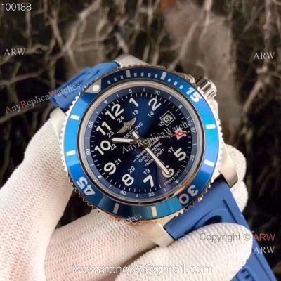 Copy Breitling Superocean II 43mm Watch Blue Dial Blue Rubber Band watches