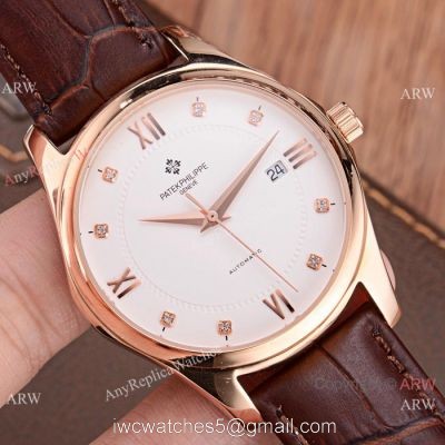 Copy Patek Philippe Calatrava White Face Rose Gold Men Watch Low Price watches