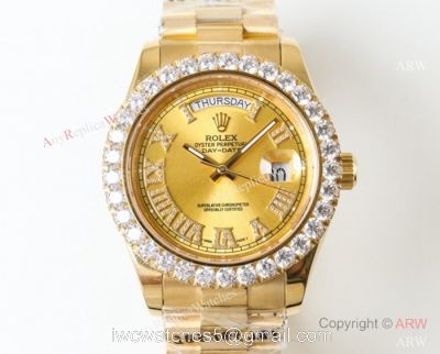 N9 Swiss Grade Rolex Day Date 2 Yellow Gold Diamond Roman Markers Watch 41mm watches