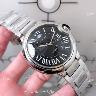 Cartier Ballon Bleu Stainless Steel Black Moonphase Watch New Replica watches