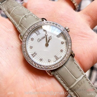 Japan Grade Replica Cartier SS Gray Leather Strap Watch watches
