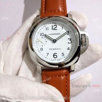 Copy Luminor Panerai White Dial Brown Leather Band Watch 44mm PAM00113 watches