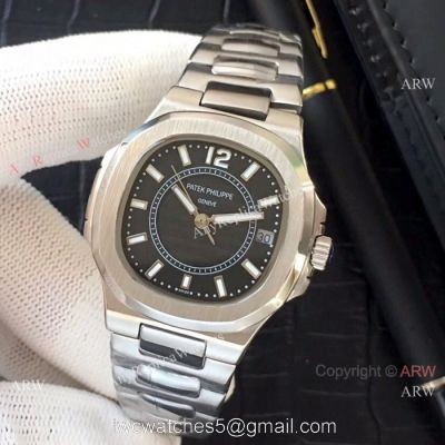 Fake Patek Philippe Nautilus Womens Watches SS Black Face QUARTZ watches