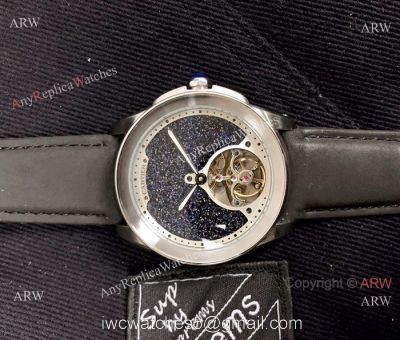 New Copy Calibre de Cartier Tourbillon watch Black Leather Band watches