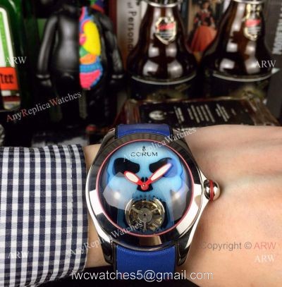 Corum Bubble Skull Tourbillon SS Blue Dial Watch Best Replica watches