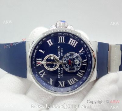 SWISS Replica Ulysse Nardin Marine Watch Blue Chronograph Dial Blue Rubber Strap watches