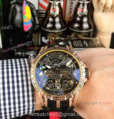 Best Replica Roger Dubuis Excalibur Double Tourbillon Watch Rose Gold Skeleton Face watches
