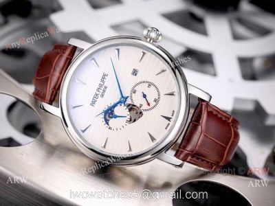 Patek Philippe Calatrava 42mm Copy Watches SS White Moonphase Dial watches