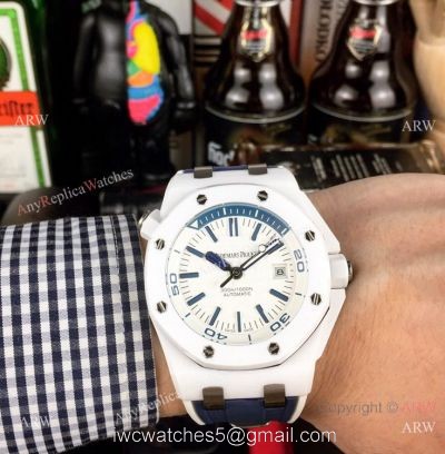 Swiss 3120 Audemars Piguet Royal Oak Offshore Divers White Ceramic Blue Rubber Watch New Replica watches