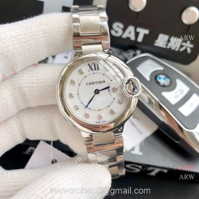 Ballon Bleu Cartier Quartz watch Copy Stainless Steel White Mop Face 33mm watches