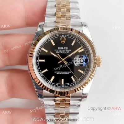 Replica AR Factory V2 Swiss 3135 Rolex Datejust Black Dial Jubilee Watch 36mm watches