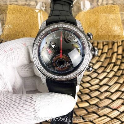 Bubble Chronograph Corum Watch Diamond Case Black Dial watches