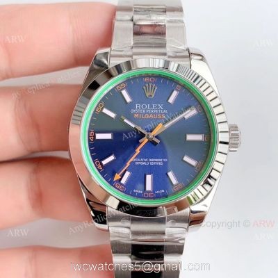 AR Replica Rolex Milgauss ETA2824 Stainless Steel Blue Dial Watch Swiss Made watches