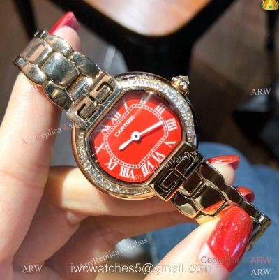 Replica Rotonde de Cartier Watch Lady 28mm Rose Gold Red Face watches