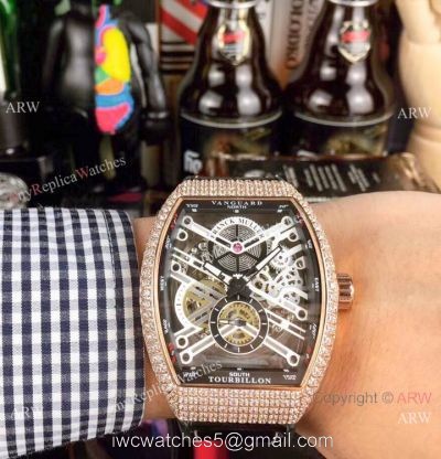 New Copy Franck Muller Vanguard Tourbillon White Dial Rose Gold Watch watches