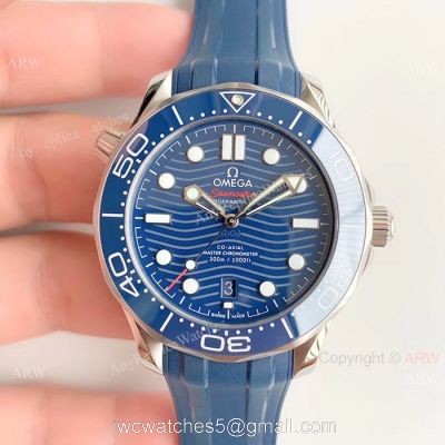 (OM Factory)Omega Seamaster 300 Replica Watch SS Blue Rubber Strap watches