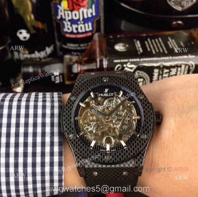 Copy Hublot Classic Fusion Watches Skeleton Dial Black Rubber Strap watches