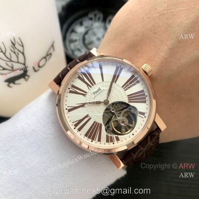 Clone Piaget Tourbillon Rose Gold White Roman Dial Men Watch watches
