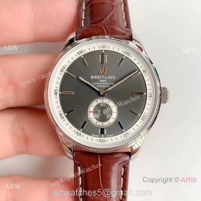 Swiss Grade Copy Breitling Premier 40mm Watch Gray Rhodium Face Leather Strap watches