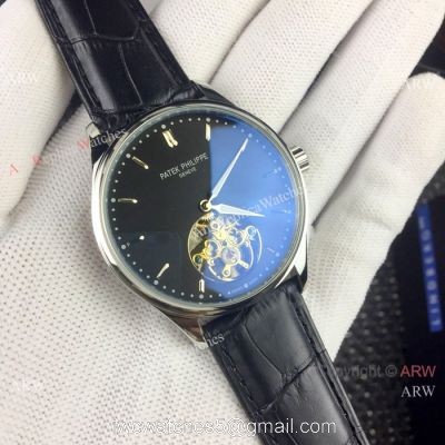 Replica Patek Philippe Tourbillon Calatrava Men Watches SS Black Dial watches