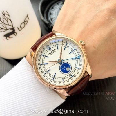Baselworld Replica Rolex Cellini Moon phase Watches Rose Gold Blue Stick watches