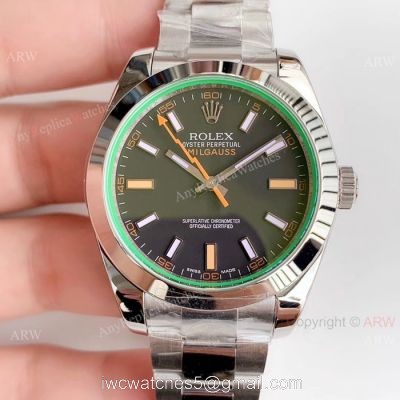 1:1 AR Replica Rolex Milgauss ETA 2824 Watch 904L Steel Black Dial watches
