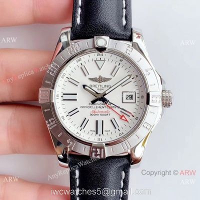 (GF) Swiss Grade Copy Breitling Avenger II GMT Watch White Dial Black Leather Band watches