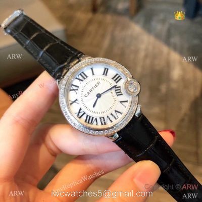 High Quality Cartier White Roman Dial Diamond Watch 36mm watches