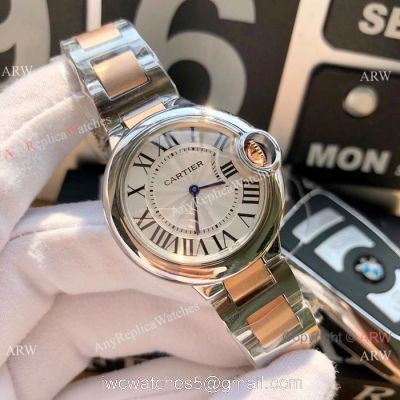 Cartier Ballon Bleu 33mm 2-Tone Rose Gold Silver Dial Womens Fake Cartier Watch watches