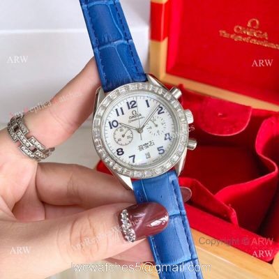 New Copy Omega Speedmaster Chronograph watches SS Blue Leather Band watches
