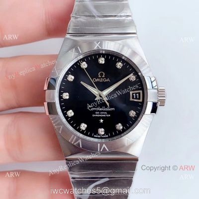 VSF Swiss Replica Omega Constellation Stainless Steel Black Diamond Watch watches