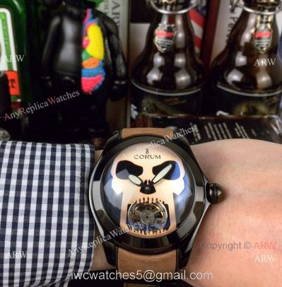 Replica Corum Bubble Skull Face Black Steel Watch 45mm watches