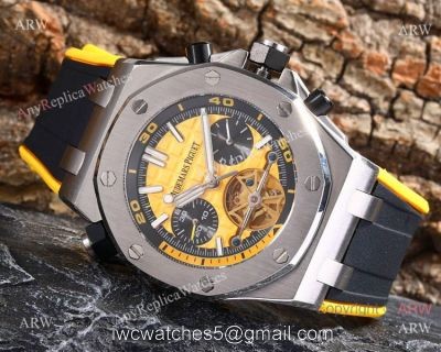 Audemars Piguet Royal Oak Offshore 42mm Watch SS Tourbillon Yellow Face watches