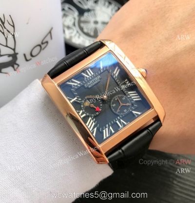 Cartier Tank Moonphase Men Wristwatch Rose Gold Black Dial watches