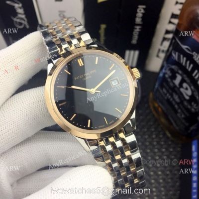 Patek Philippe Calatrava Men Watch Black Dial Two Tone Rose Gold watches