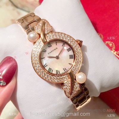 Swiss Quality Cartier Ladies 33mm Watch Rose Gold Sapphire Glass watches