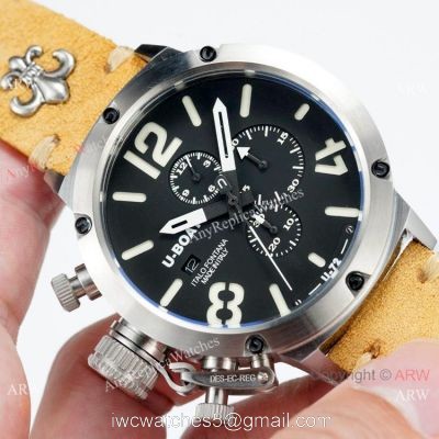 Best Replica U-Boat Classico U-72 Chronograph watches SS Yellow Leather Strap watches