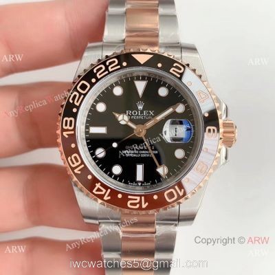 (EW) Swiss Copy Rolex GMT-Master II Root-beer 2 Tone Rose Gold Watch 40mm watches
